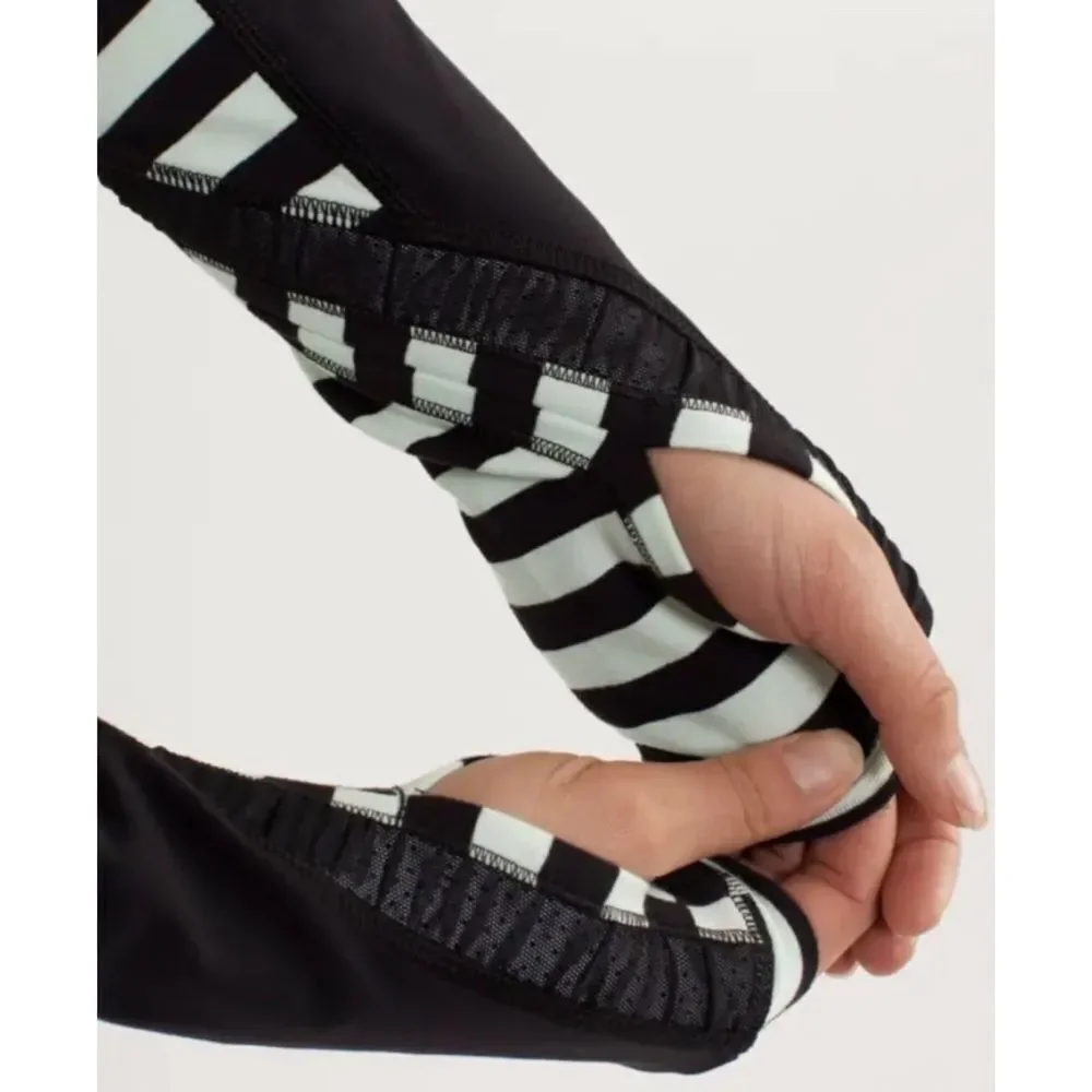 Lululemon Run Reflect Long Sleeve Top Size 2 Sea Stripe Mint Moment Black